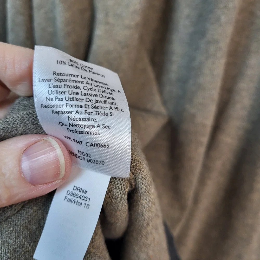 Eddie Bauer Mens XL V-Neck Sweater Cotton‎ Merino Wool Heathered Olive Brown